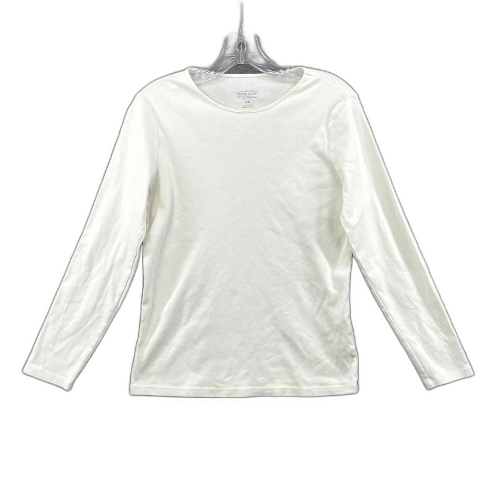 Pendleton Shirt Womens Small White Round Neck Long Sleeve Minimalist Classic